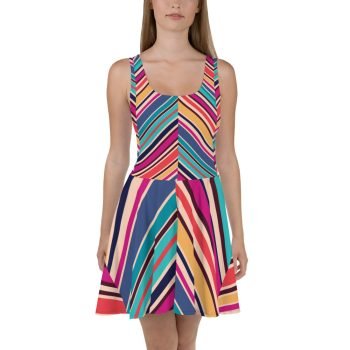 Bright Colour Line Print Skater Dress