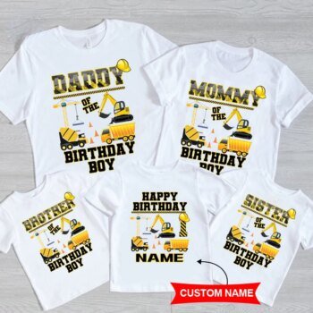 Machinery Truck Birthday T Shirt Family Matching Clothes Kids Boy Shirt Party Girls TShirt Clothing Children Outfit Custom Name